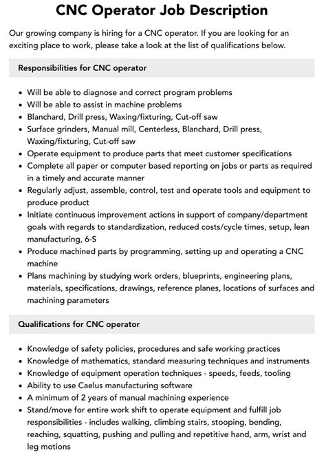 cnc setter operator job description